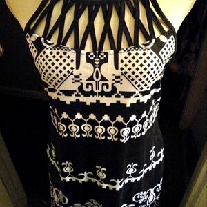 New,with tag Bohemian black&white print halter sundress size medium. has pockets